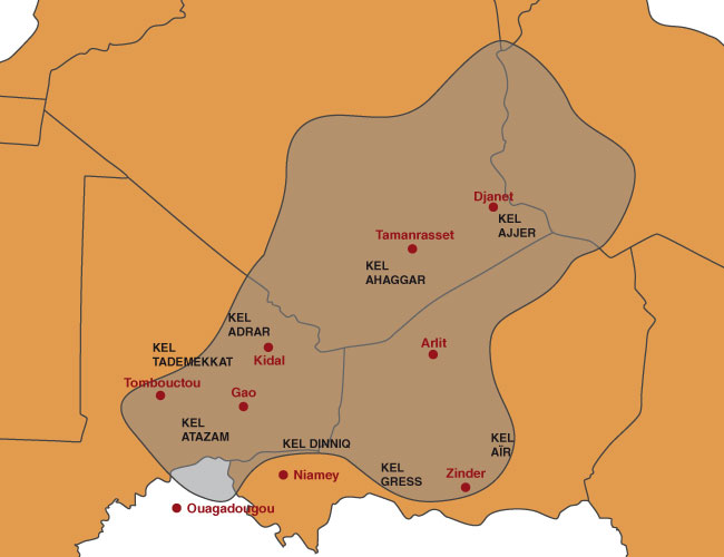 Carte des Touaregs - Afrique du Nord